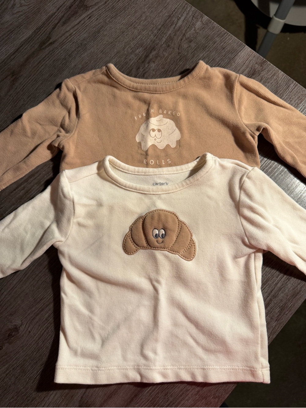Carter's Cream & Tan Long-Sleeve Baby Tees with Pastries- 2-Pack